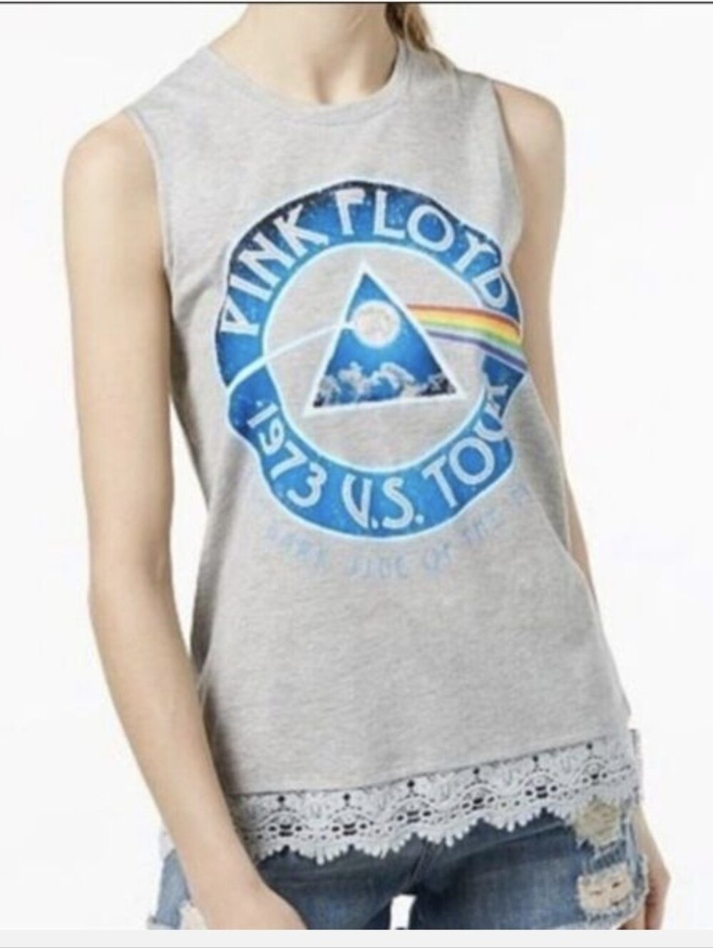 Love Tribe Pink Floyd 1973 Tour Graphic Tank Top Gray Women's Size Small
